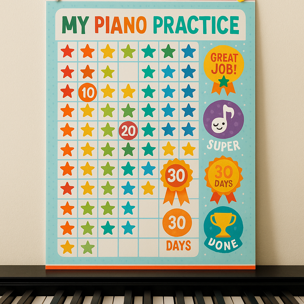 A colorful, encouraging piano practice reward char