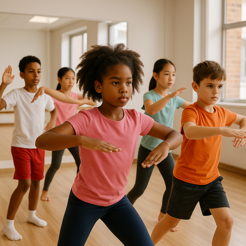 A diverse group of children in a bright, welcoming