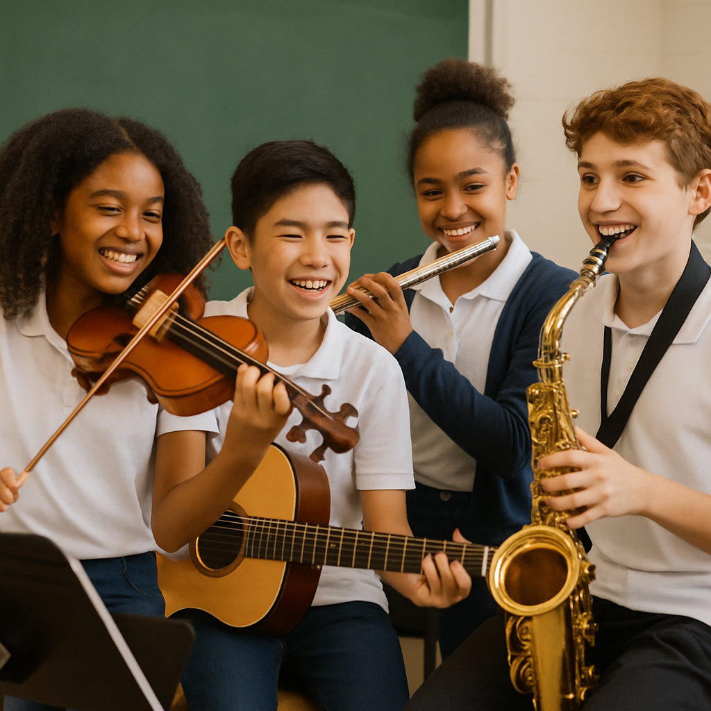 A diverse group of young students collaborating jo