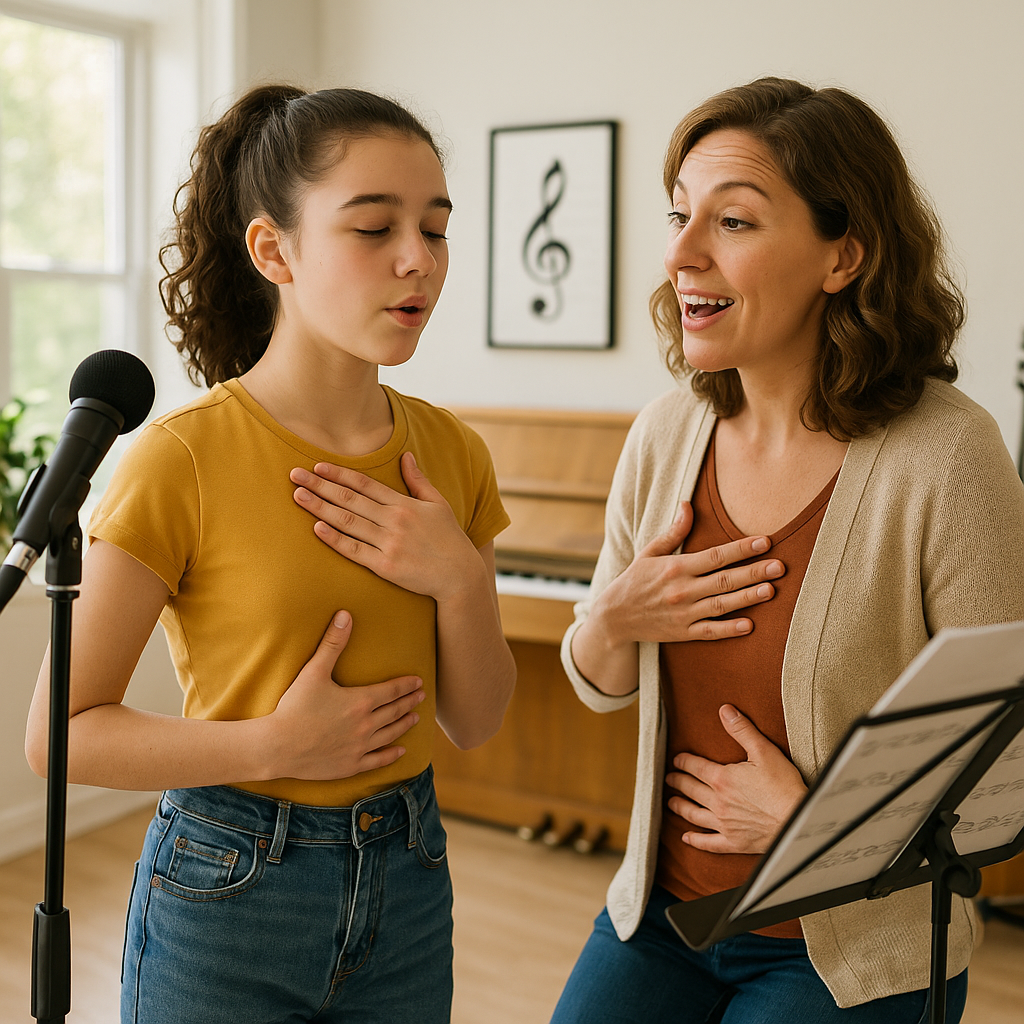A young student working one-on-one with a vocal in