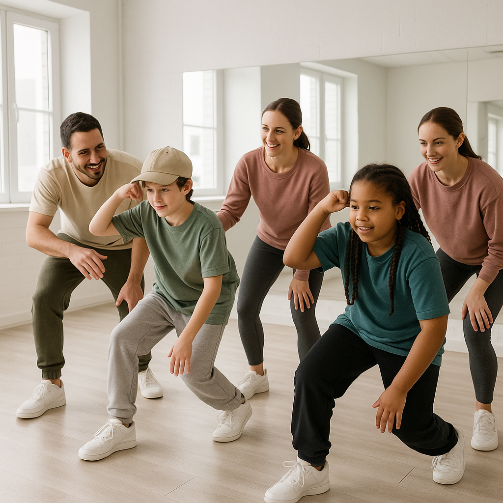 Young dancers in comfortable athletic wear practic