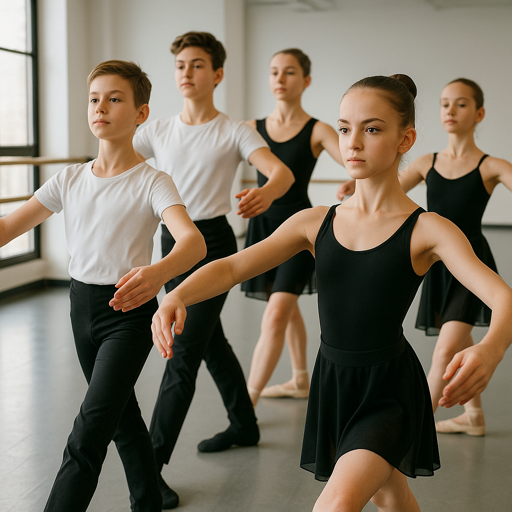 Young dancers practicing choreography in a profess
