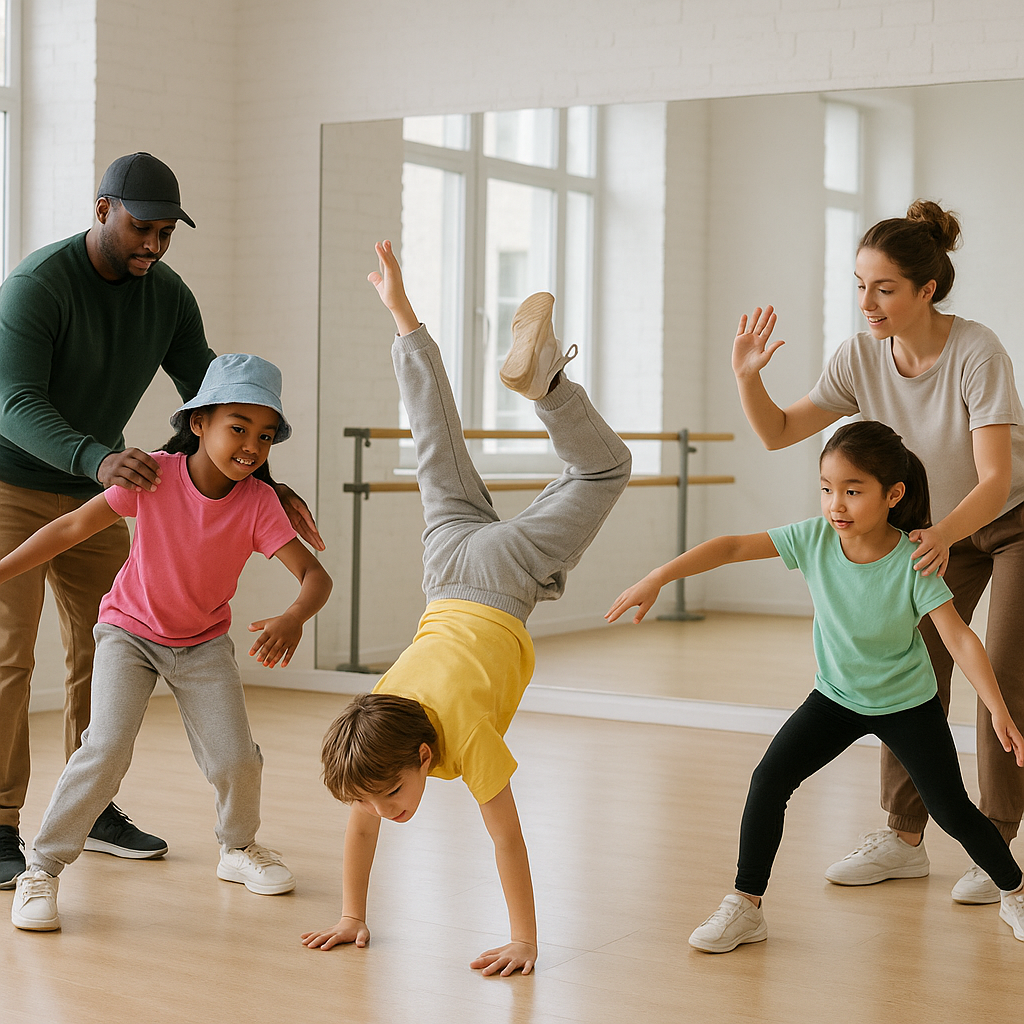 Young dancers practicing hip hop choreography and