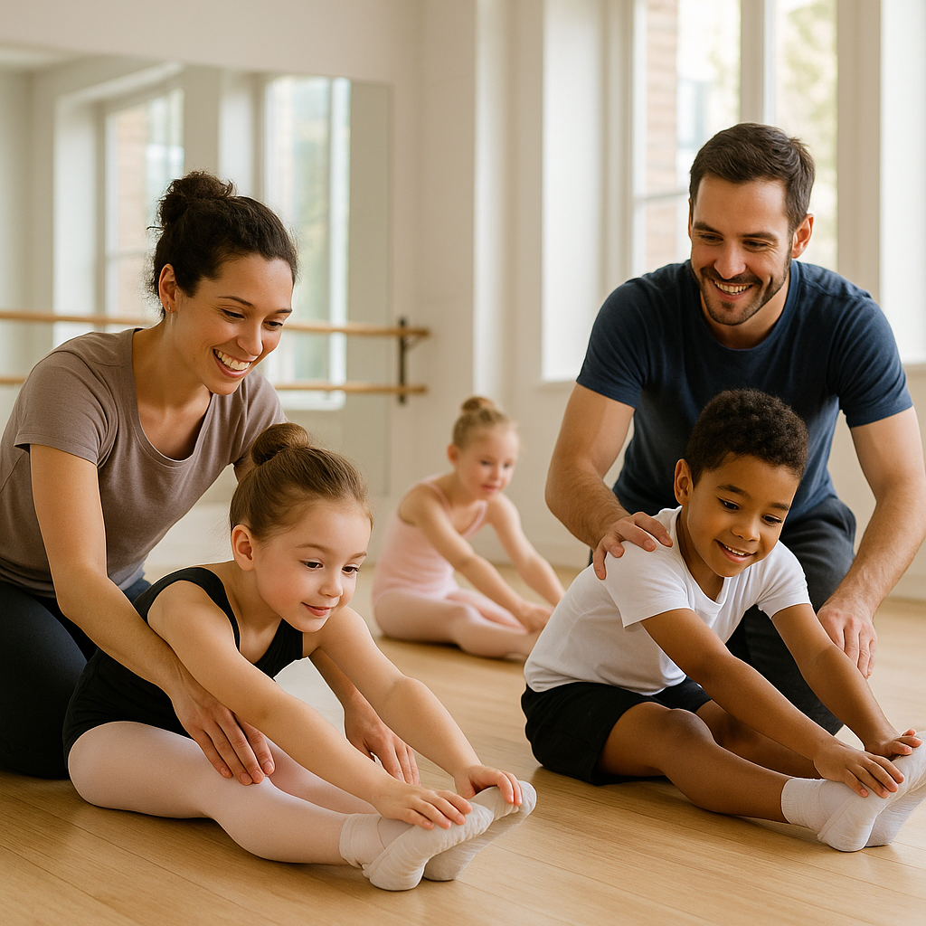Young dancers stretching and practicing together i